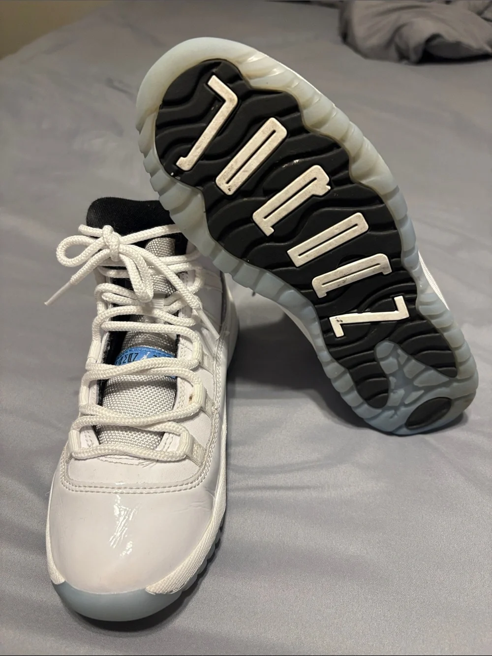 Jordan 11 Kids' White and Light Blue High-Top Sneakers size 2.5
